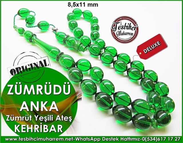 Özel İşçilik Zümrüt Yeşili Ateş Kehribar Tesbih Zümrüdü Anka