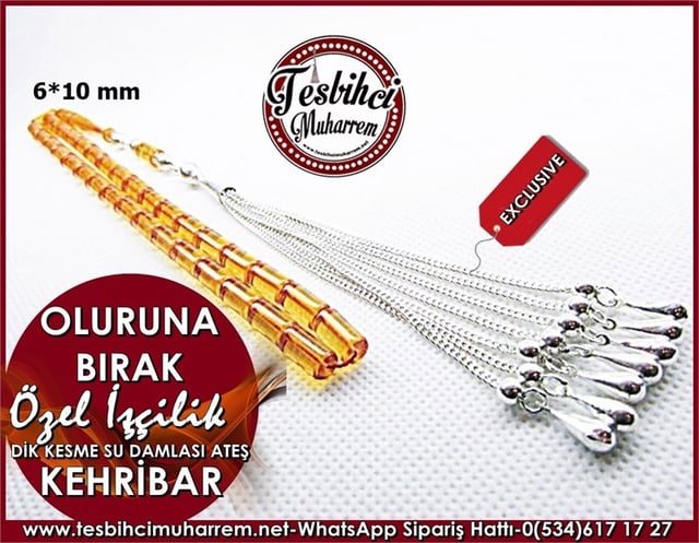Özel İşçilikli Dik Kesme Ateş Kehribar Tesbih Oluruna Bırak