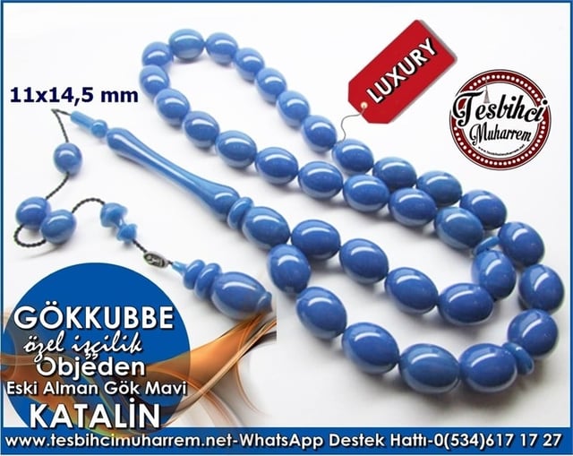 Özel İşçilikli İri Boy Gök Mavisi Eski Alman Katalin Tesbih Gökkubbe