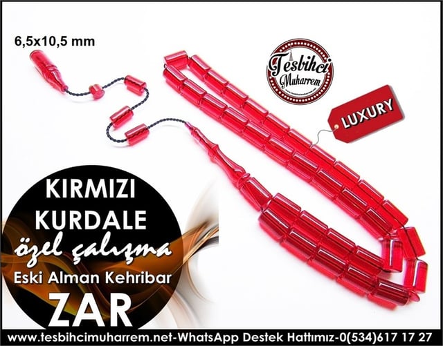 Özel Tasarım Eski Alman Zar Kehribar Tesbih Kırmızı Kurdale