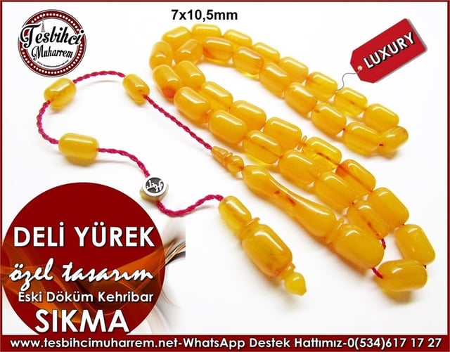 Özel Tasarım Eski Döküm Sıkma Kehribar Tesbih Deli Yürek