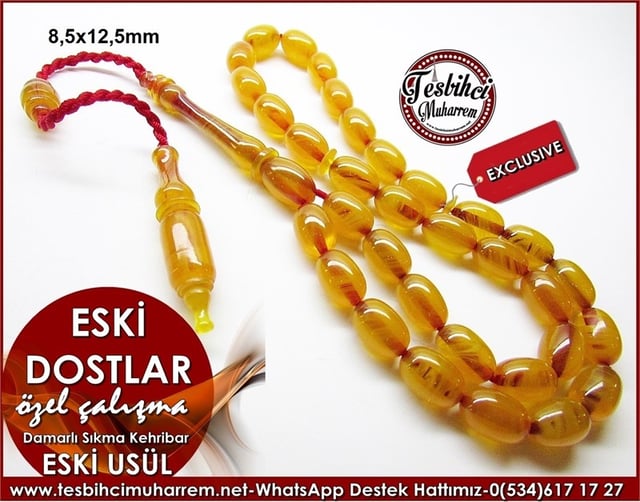 Özel Tasarım Eski Usül Sıkma Kehribar Tesbih Eski Dostlar 