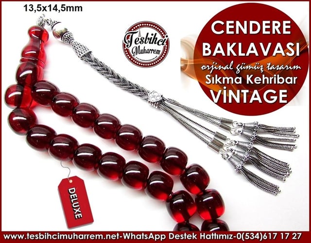 Özel Tasarım İri Boy Çaysak Vintage Sıkma Kehribar Tesbih Cendere Baklavası