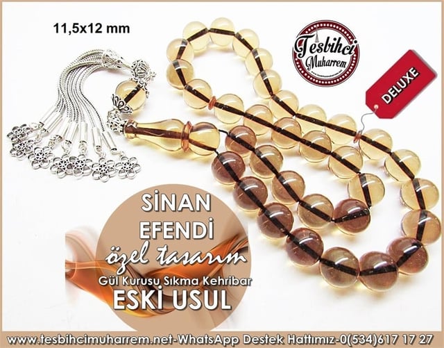 Özel Tasarım Miskevi Eski Usül Sıkma Kehribar Tesbih Sinan Efendi 