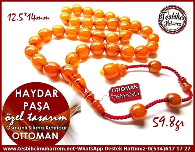 Özel Tasarım Muazzam Osmanlı Sıkma Kehribar Tesbih Haydar Paşa 