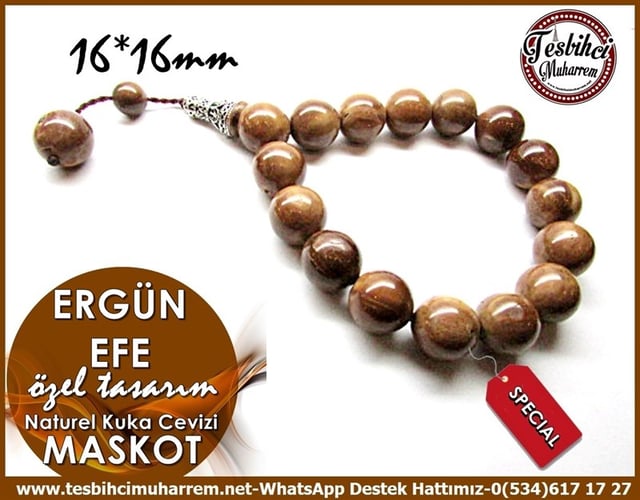 Özel Tasarım Naturel Kuka Cevizi Maskot Tesbih Ergün Efe