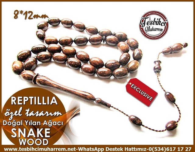Özel Tasarım Naturel Snake Wood Yılan Ağacı Tesbih Reptilia