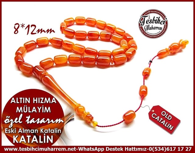 Özel Tasarım Objeden Eski Alman Katalin Tesbih Altın Hızma Mülayim