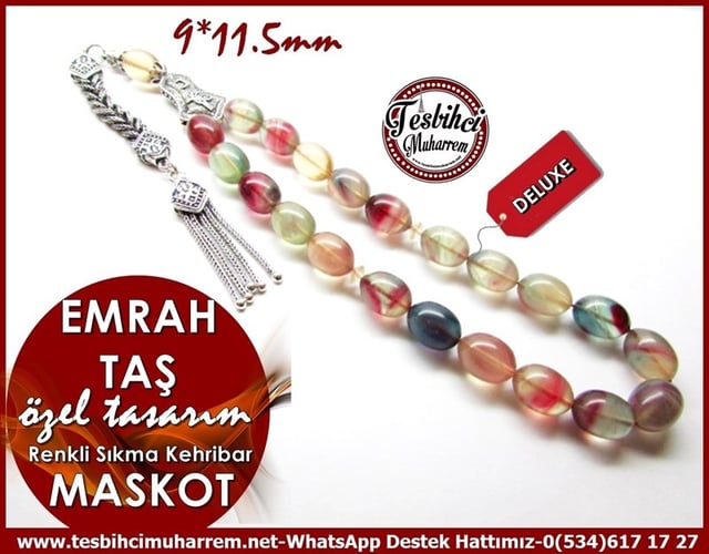 Özel Tasarım Renkli Sıkma Kehribar Maskot Tesbih Emrah Taş 