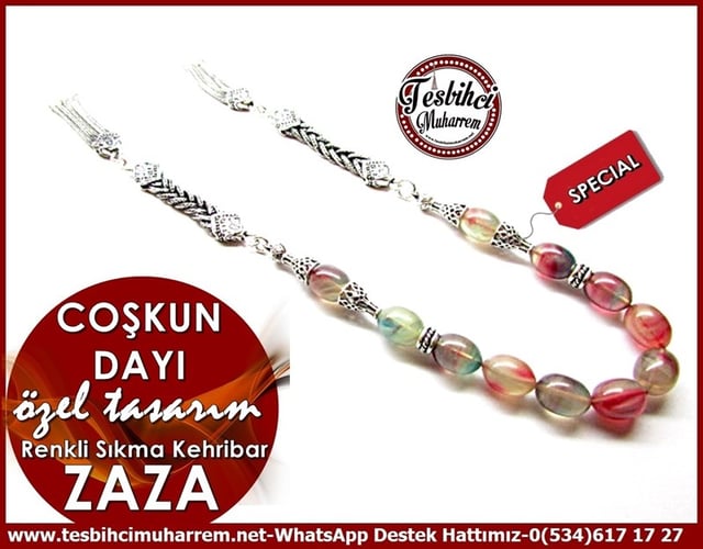 Özel Tasarım Renkli Sıkma Kehribar Zaza Tesbih Coşkun Dayı 