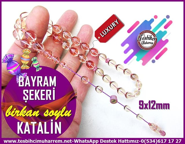 Katalin Ve Bağa TesbihlerTM12466Özel Tasarım Saydam Meybuz Katalin Tesbih Beyzi Kesim Çift Renk Bayram Şekeri Tesbih Özel Tasarım Saydam Meybuz Katalin Tesbih Beyzi Kesim Çift Renk Bayram Şekeri Tesbih 