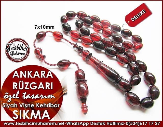 Özel Tasarım Siyah Vişne Sıkma Kehribar Tesbih Ankara Rüzgarı