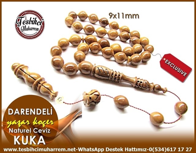 Özel Yapım Kalemli Naturel Kuka Cevizi Tesbih Darendeli