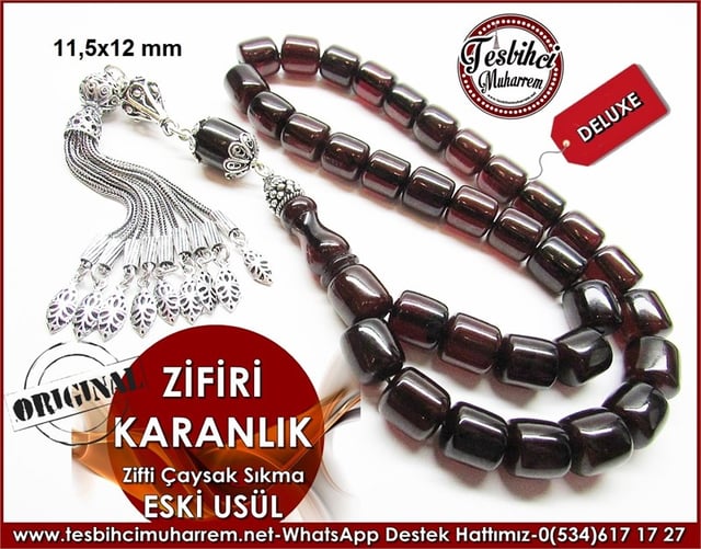 Özgün Gümüş Tasarım Çaysak Sıkma Kehribar Tesbih Zifiri Karanlık