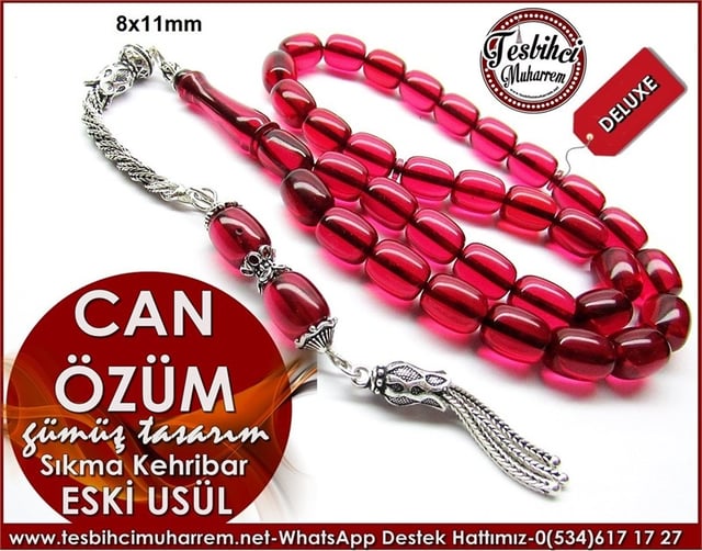Özgün Gümüş Tasarım Eski Usül Sıkma Kehribar Tesbih Can Özüm
