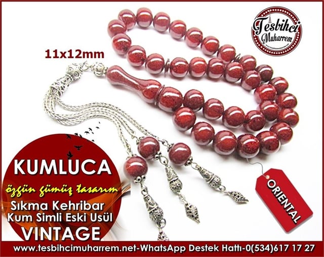 Özgün Gümüş Tasarım Eski Usül Sıkma Kehribar Tesbih Kumluca