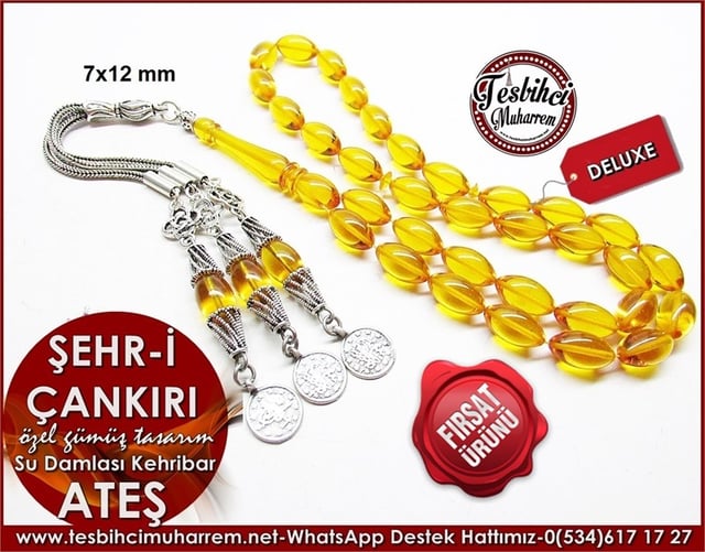 Özgün Gümüş Tasarım Su Damla Ateş Kehribar Tesbih Şehr-i Çankırı 