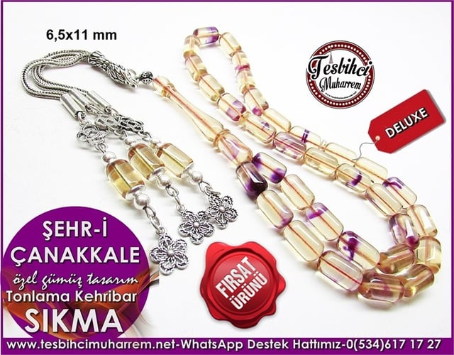 Özgün Gümüş Tasarım Tonlama Sıkma Kehribar Tesbih Şehr-i Çanakkale