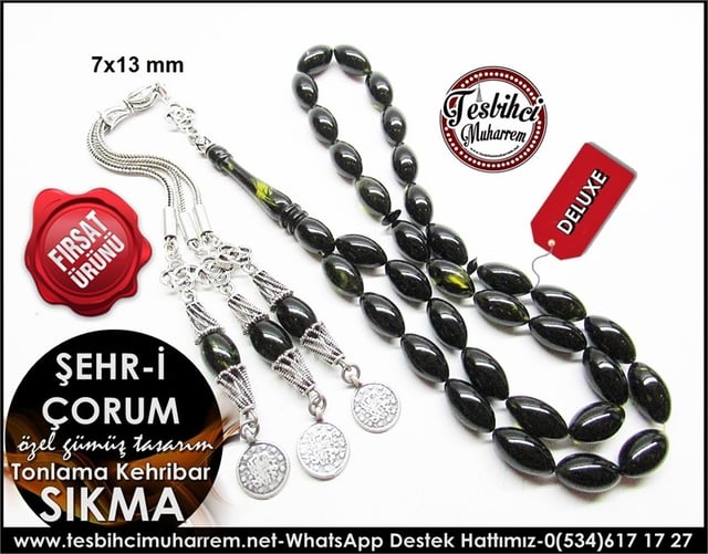 Özgün Gümüş Tasarım Tonlama Sıkma Kehribar Tesbih Şehr-i Çorum