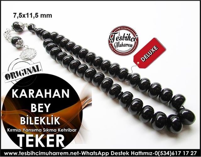 Özgün Tasarım Bileklik Tekersel Siyah Sıkma Kehribar Tesbih Karahan Bey