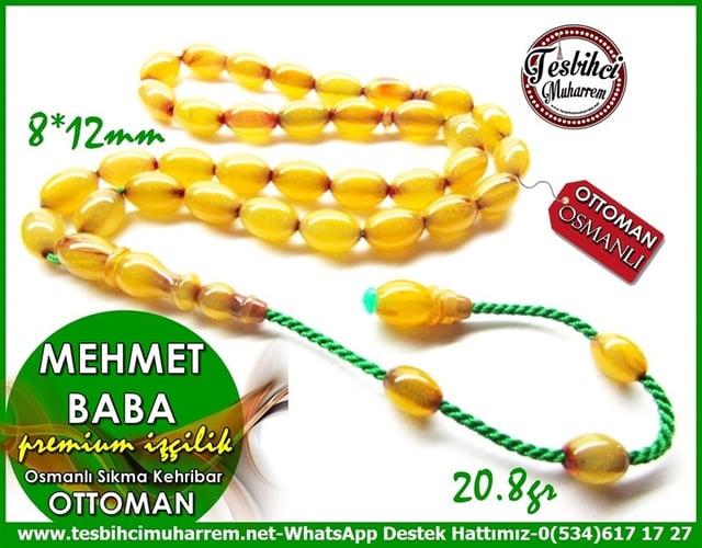 Premium Çalışma Damarlı Kayısı Osmanlı Sıkma Kehribar Tesbih Mehmet Baba