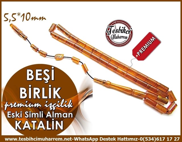 Premium İşçilik Dik Kesme Eski Kum Simli Alman Katalin Tesbih Beşi Birlik