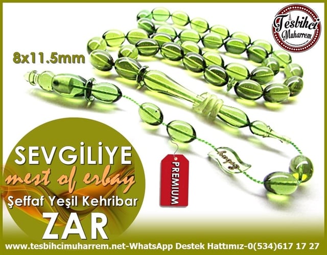 Premium İşçilik Haki Yeşil Alman Blok Zar Kehribar Tesbih Sevgiliye