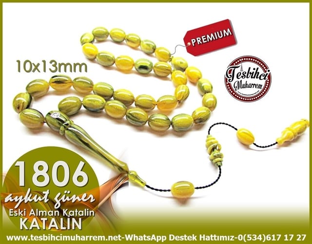 Profesyonel Çalışma Damarlı Yeşil Eski Alman Katalin Tesbih 1806