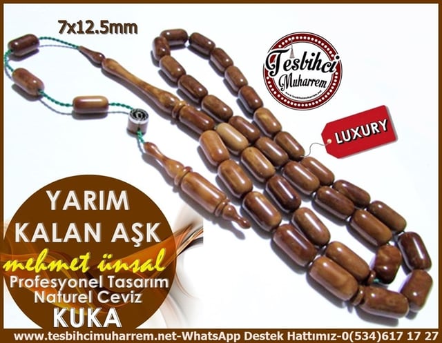 Profesyonel Çalışma Kapsül Kesim Naturel Kuka Cevizi Tesbih Yarım Kalan Aşk