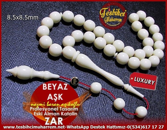 Profesyonel Çalışma Küre Kesim Antika Alman Zardan Beyaz Katalin Tesbih Beyaz Aşk