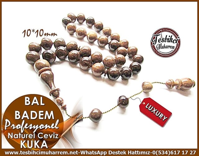 Profesyonel Çalışma Naturel Kuka Cevizi Tesbih Bal Badem 