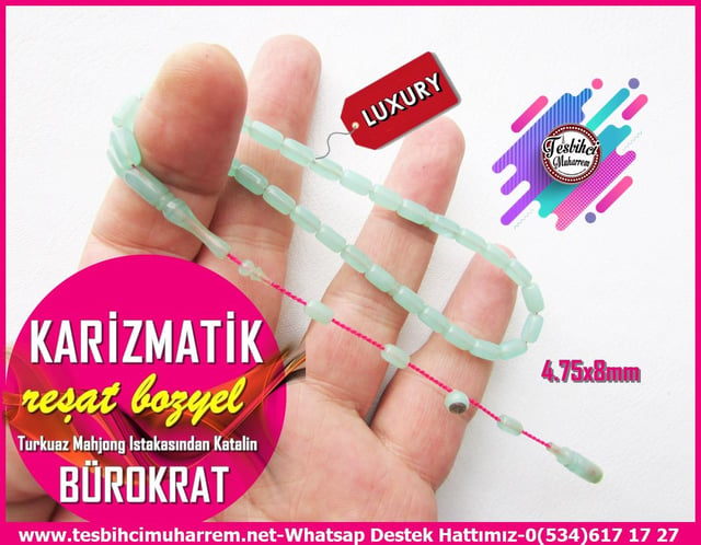 Katalin Ve Bağa TesbihlerTM13402Reşat Bozyel Usta El İşçiliği Tespih | Katalin, Bürokrat Tip, Bileklik Boy, Turkuaz Renk 