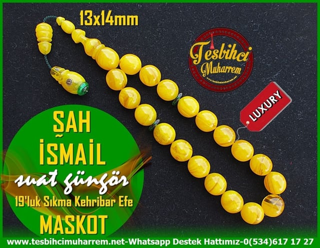 Efe Maskot TesbihlerTM11139Sarı Maskot Efe Sıkma Kehribar Tesbih Bilek Boy Uçlu Yuvarlak Şah İsmailSarı Maskot Efe Sıkma Kehribar Tesbih Bilek Boy Uçlu Yuvarlak Şah İsmail