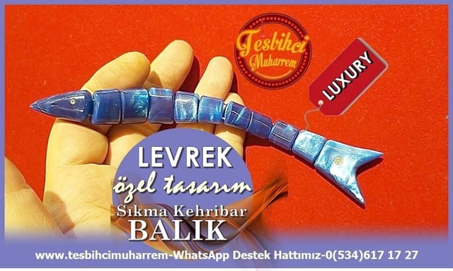 Sedefli Mavi Ton Kehribar Balık Zaza Tesbih Levrek
