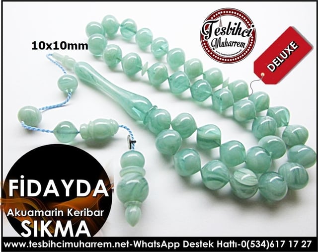 Sığırcık Kesim Akuamarin Sıkma Kehribar Tesbih Fidayda