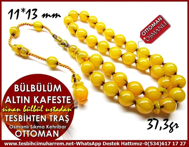 Sinan Bülbül Ustadan Tesbihten Traş Tek Parça Osmanlı Sıkma Kehribar Tesbih Bülbülüm Altın Kafeste