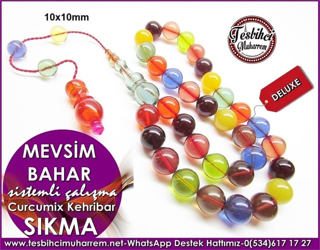 Sistemli Çalışma Curcumix Renkli Kehribar Tesbih Mevsim Bahar