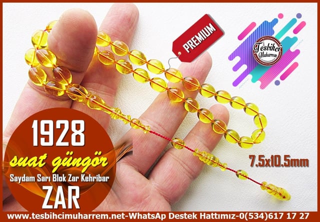Zar Kehribar TesbihTM14062Suat Güngör Usta Zar Kehribar Tespih 1928– Profesyonel Çalışma, Sarı Beyzi Kesim, El Yapımı Koleksiyonluk Tespih Tespih Zar Kehribar I Profesyonel Çalışma Bal Köpüğü Sarısı Beyzi Kesim 1928 Tesbih