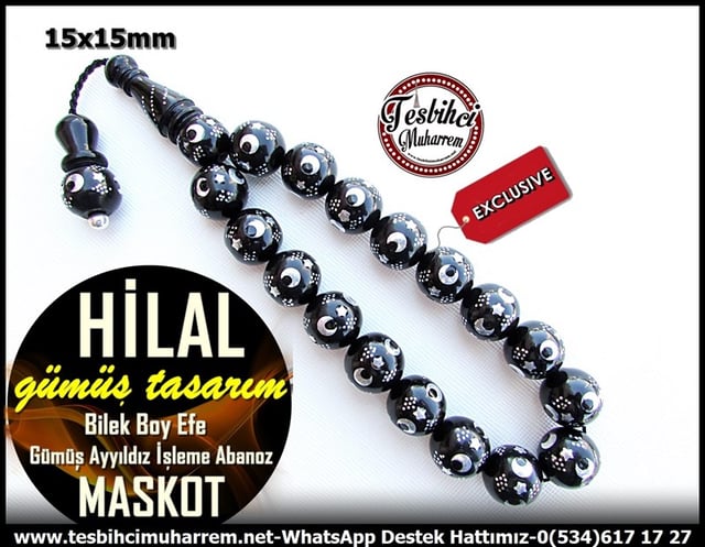 Maskot,Bileklik,Can-ı Gönül TesbihlerTM11250Tesbih Abanoz Maskot Bileklik Boy Küre Gümüş Ayyıldız İşleme HilalTesbih Abanoz Maskot Bileklik Boy Küre Gümüş Ayyıldız İşleme Hilal