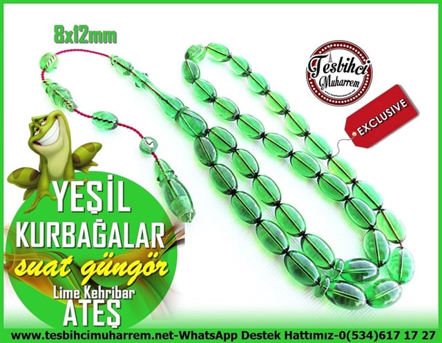 Yeşil Ton TesbihlerTM11431Tesbih Ateş Kehribar Lime Yeşili Badem Kesim Yeşil Kurbağalar Tesbih Ateş Kehribar Lime Yeşili Badem Kesim Yeşil Kurbağalar 