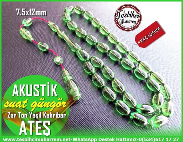 Yeşil Ton TesbihlerTM11421Tesbih Ateş Kehribar Zar Ton Yeşil Beyzi Kesim Akustik Tesbih Ateş Kehribar Zar Ton Yeşil Beyzi Kesim Akustik 