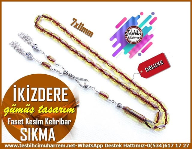 Sarı Ton TesbihlerTM11650Tesbih Fasetalı Kristal Kesim Sıkma Kehribar Gümüş Tasarım İkizdereTesbih Fasetalı Kristal Kesim Sıkma Kehribar Gümüş Tasarım İkizdere