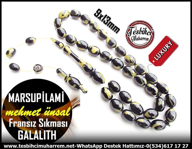 Galanit TesbihTM11550Tesbih Galalith Fransız Sıkması Siyah Sarı Renk Profesyonel Beyzi Kesim Ak Gerdan MarsupilamiTesbih Galalith Fransız Sıkması Siyah Sarı Renk Profesyonel Beyzi Kesim Ak Gerdan Marsupilami