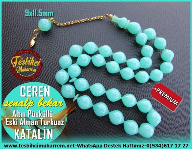 Katalin Ve Bağa TesbihlerTM11278Tesbih Katalin Eski Alman Turkuaz Sığırcık Kesim Altın Püsküllül Ceren Tesbih Katalin Eski Alman Turkuaz Sığırcık Kesim Altın Püsküllül Ceren 
