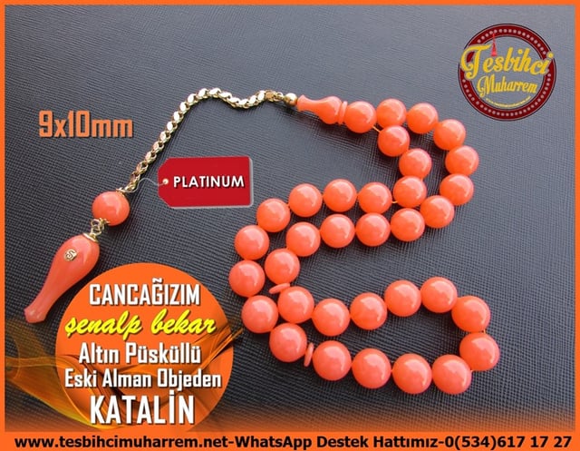 Katalin Ve Bağa TesbihlerTM11279Tesbih Katalin Eski Alman Turuncu Uçlu Yuvarlak Kesim Altın Püsküllü CancağızımTesbih Katalin Eski Alman Turuncu Uçlu Yuvarlak Kesim Altın Püsküllü Cancağızım