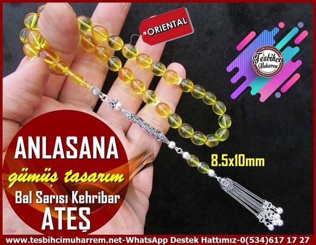 Sarı Ton TesbihlerTM11812Tesbih Lux Ateş Kehribar Beyzi Kesim Saydam Bal Sarısı Anlasana Tesbih Lux Ateş Kehribar Beyzi Kesim Saydam Bal Sarısı Anlasana 