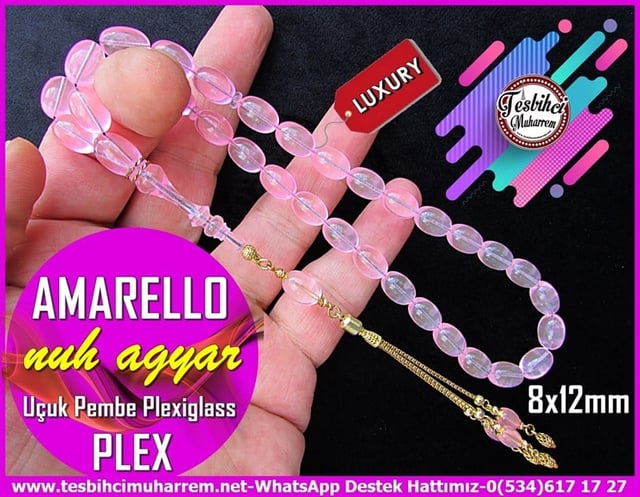 Amberoit TesbihlerTM11961Tesbih Plexiglass Özel Tasarım Gümüş Püskül Naif Pembe Amarello Tesbih Plexiglass Özel Tasarım Gümüş Püskül Naif Pembe Amarello 