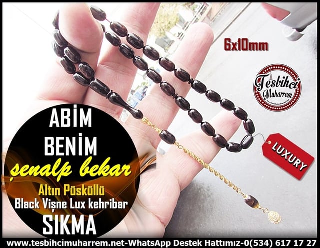 Altın Püsküllü TesbihlerTM11398Tesbih Sıkma Kehribar Altın püsküllü Black Lux Vişne Abim Benim  Tesbih Sıkma Kehribar Altın püsküllü Black Lux Vişne Abim Benim  