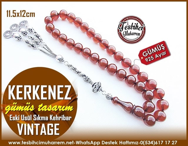 Osmanlı Benzetme Eskitme Eski Usül TesbihlerTM11581Tesbih Vintage Eski Usül Sıkma Kehribar  Gümüş Püsküllü Kahve Kerkenez Tesbih Vintage Eski Usül Sıkma Kehribar  Gümüş Püsküllü Kahve Kerkenez 