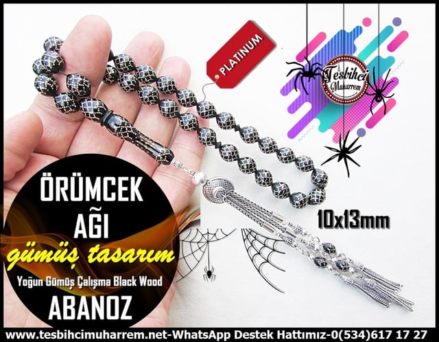 Abanoz Ağacı TesbihlerTM12828Tespih Abanoz Black Wood Gümüş İşleme Gümüş Püskül Siyah Örümcek Ağı TesbihTespih Abanoz Black Wood Gümüş İşleme Gümüş Püskül Siyah Örümcek Ağı Tesbih